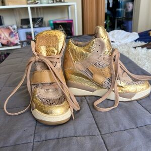 ASH Gold and Tan hidden heel sneaker